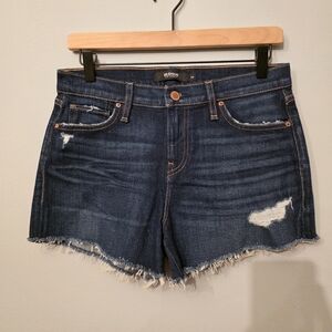 Hudson Gemma Mid Rise Cut Off Denim Jean Shorts Distressed Dark Wash Size 26